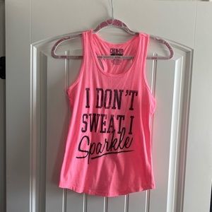 Pink “I don’t sweat, I sparkle” tank